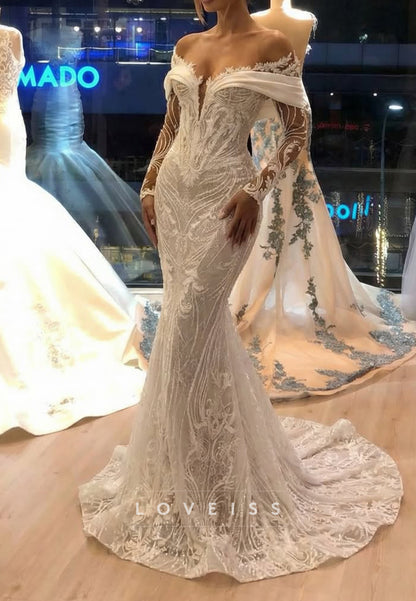 Off-Shoulder Mermaid Wedding Dress with Long Sleeves