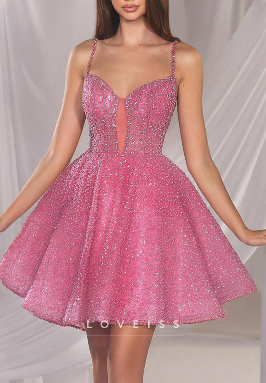 Sequin Beaded Fit and Flare Short Homecoming Dress