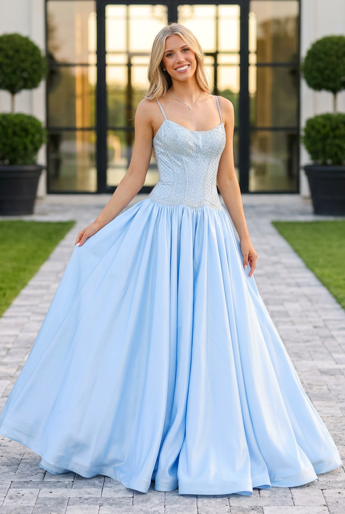 Embellished Corset Ball Gown with Pleated Skirt