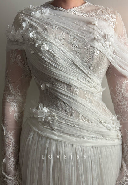 Asymmetrical Drape Lace and Tulle Wedding Dress