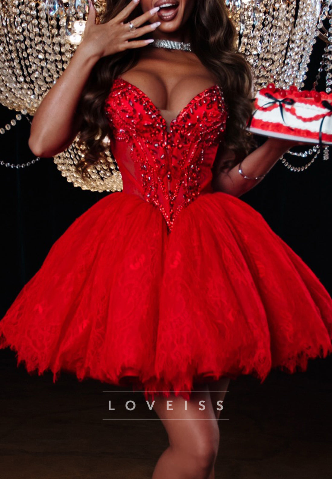 Beaded Sweetheart Corset Mini Ball Gown