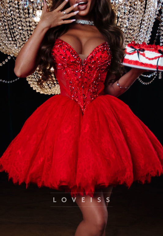 Beaded Sweetheart Corset Mini Ball Gown