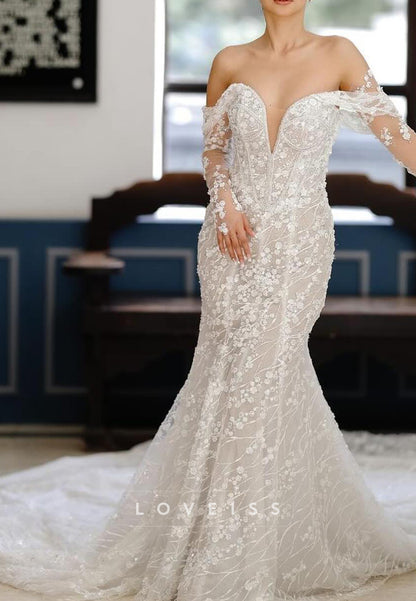 Off-the-Shoulder Long Sleeve Mermaid Wedding Dress