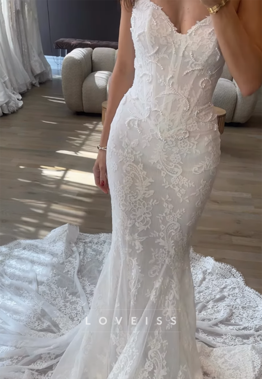 Strapless Mermaid Lace Wedding Dress with Pearl Corset