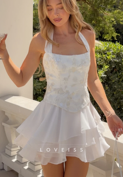 Halter Corset Mini Dress with Tiered Ruffle Skirt