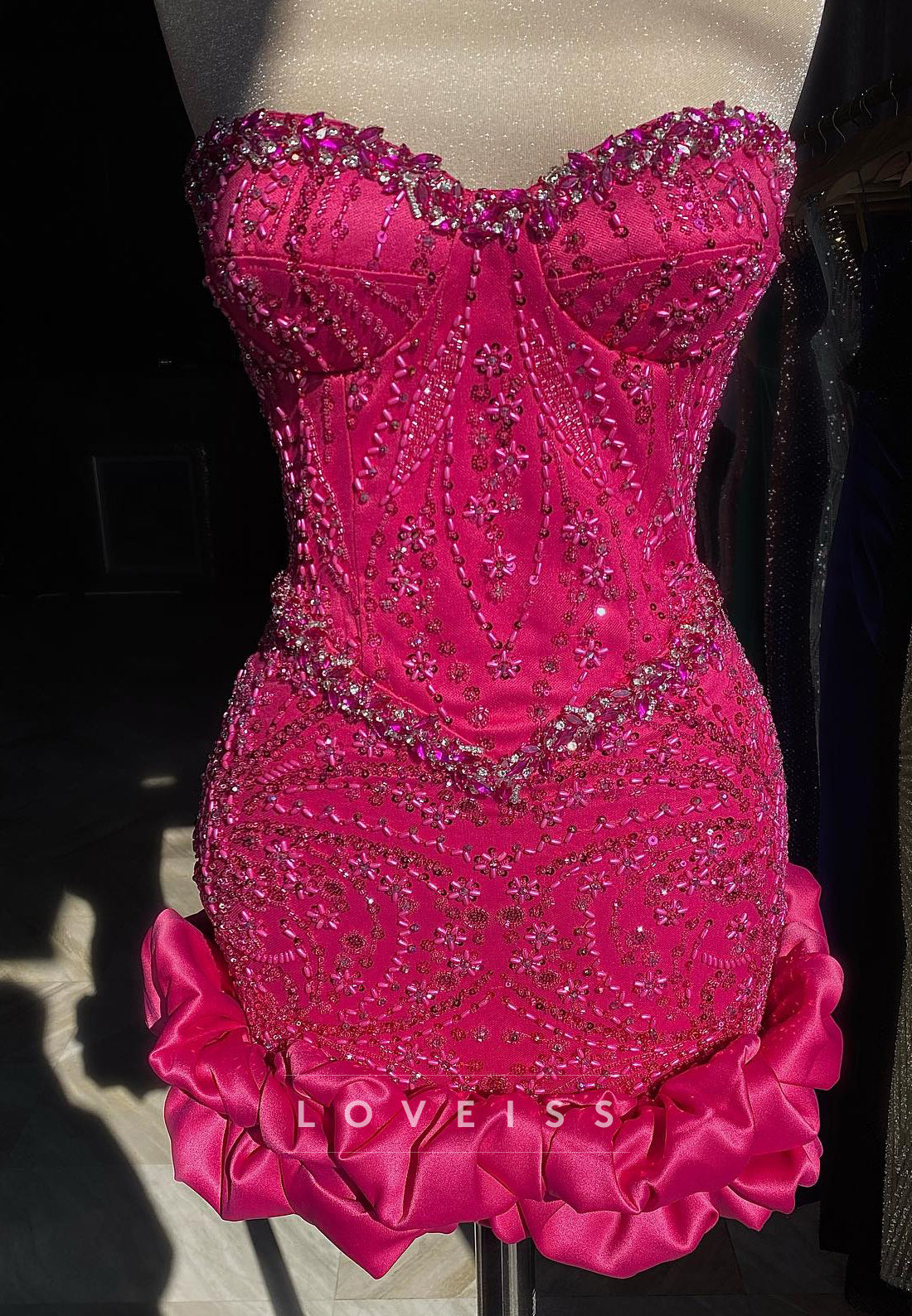Strapless Beaded Corset Mini Dress with Ruffled Hem