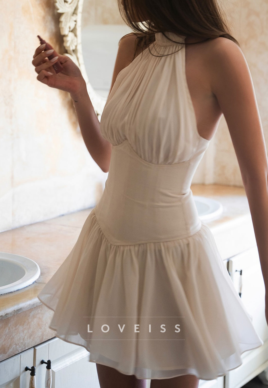Halter Pleated Corset Mini Dress
