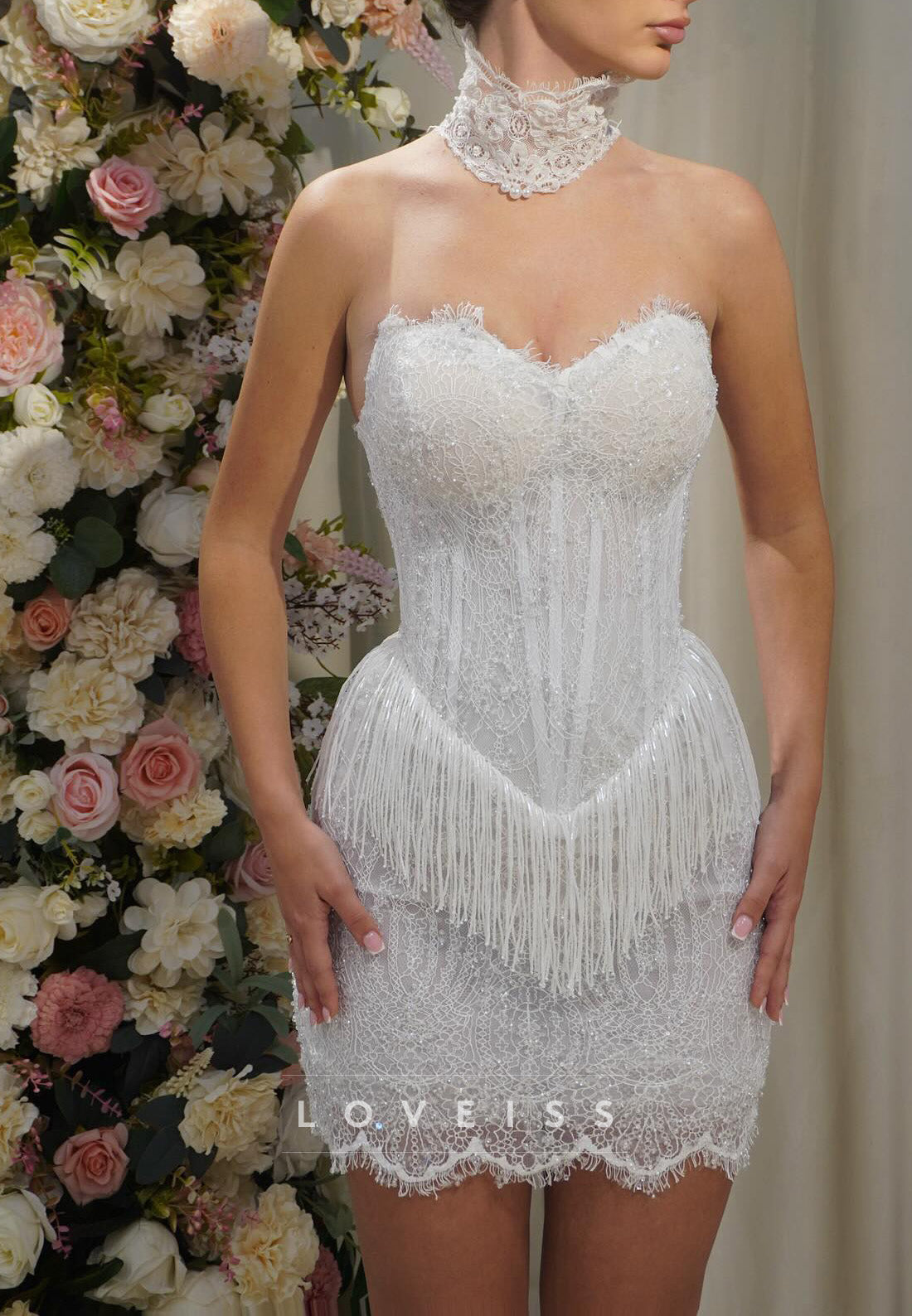 Lace Corset Mini Dress with Fringe