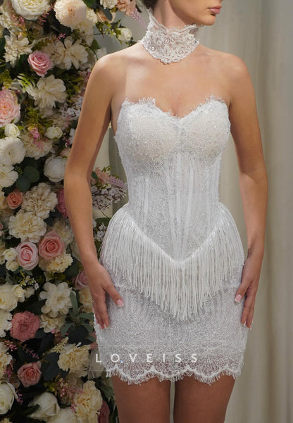 Lace Corset Mini Dress with Fringe