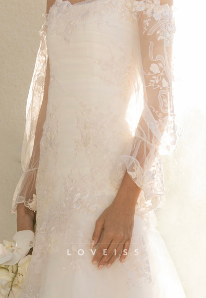 Off-the-Shoulder Lace Drop-Waist Wedding Dress
