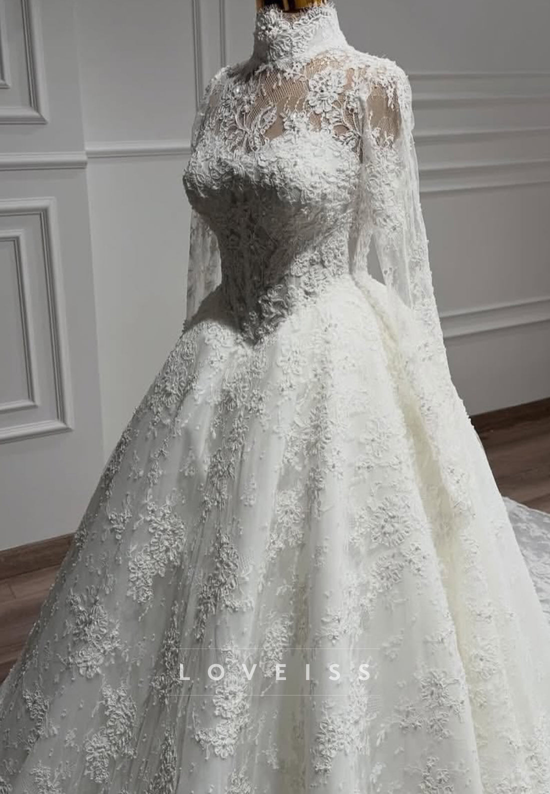 High Neck Lace Ball Gown Wedding Dress
