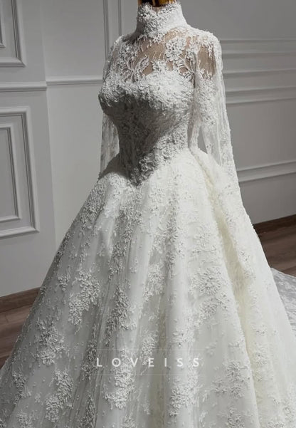 High Neck Lace Ball Gown Wedding Dress