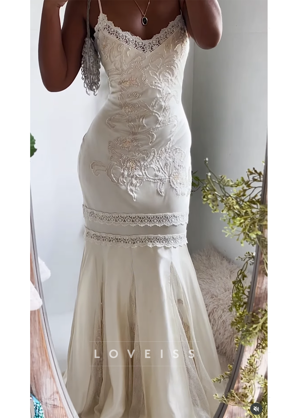 Embroidered Mermaid Gown with Lace Trim
