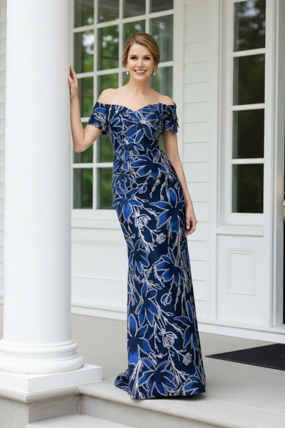Off-the-Shoulder Jacquard A-Line Gown