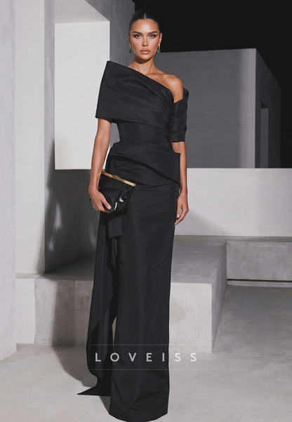 One-Shoulder Column Evening Gown with Side Draping