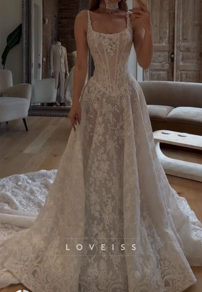 Lace Corset Bodice A-Line Wedding Dress with Train