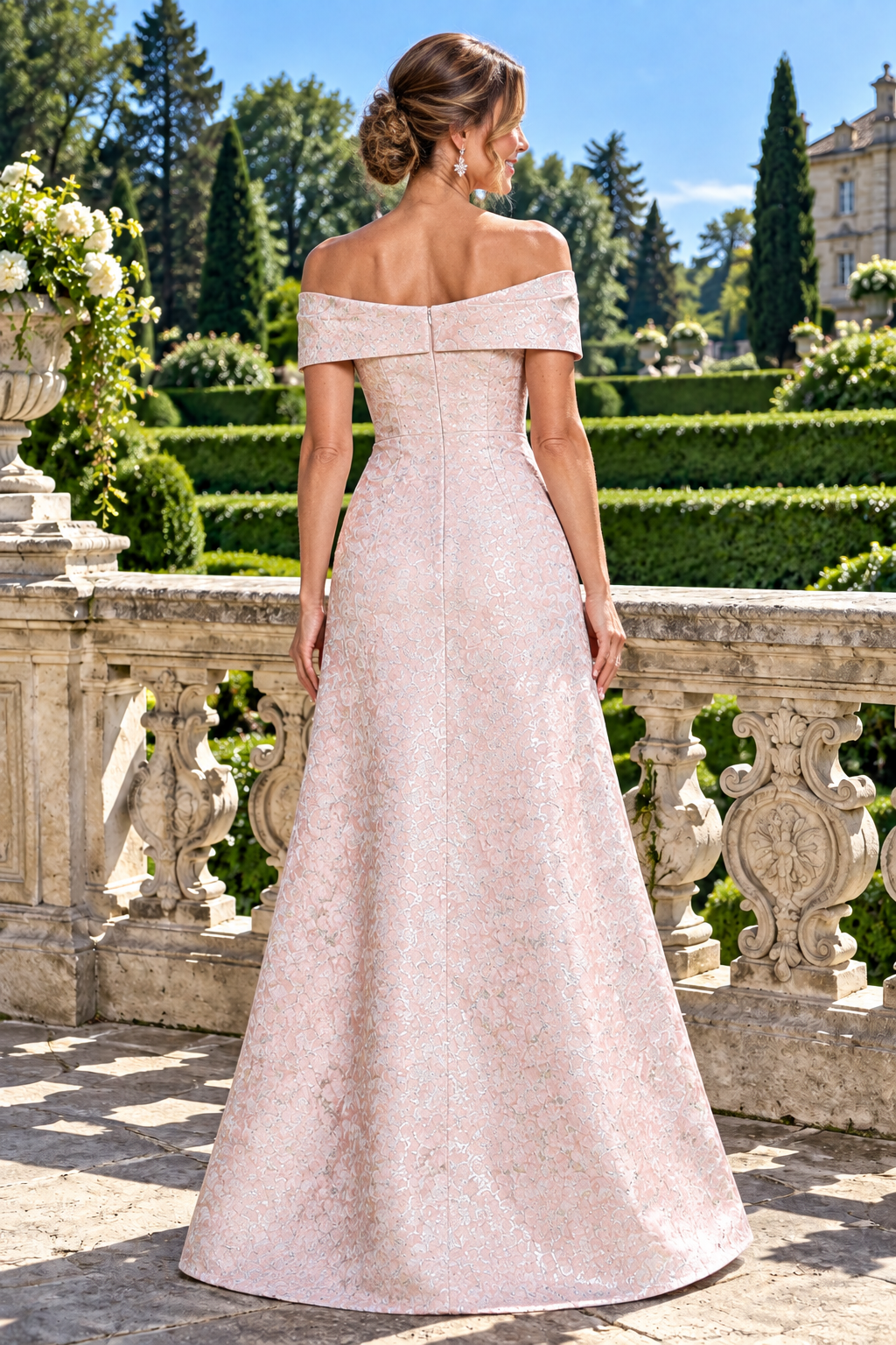 Off-the-Shoulder Jacquard A-Line Evening Gown