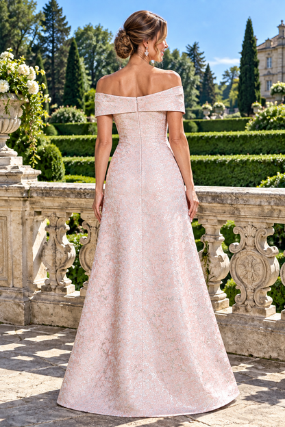 Off-the-Shoulder Jacquard A-Line Evening Gown