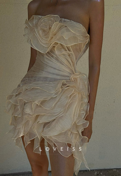 Strapless Ruffled Organza Mini Cocktail Dress