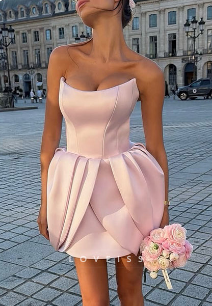 Strapless Satin Corset Mini Dress with Sculptural Skirt