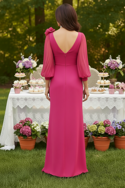 V-Neck Chiffon Evening Gown with Cascading Ruffles