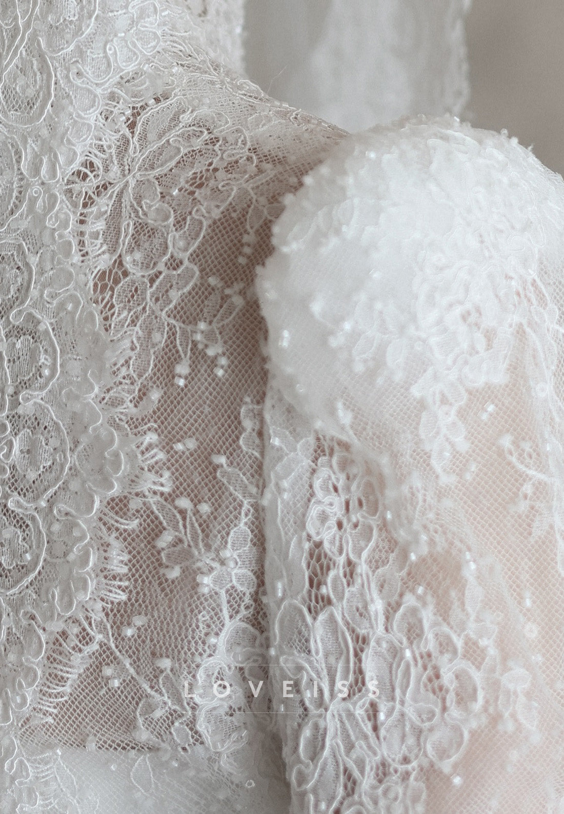 High Neck Lace Wedding Dress with Long Sleeves