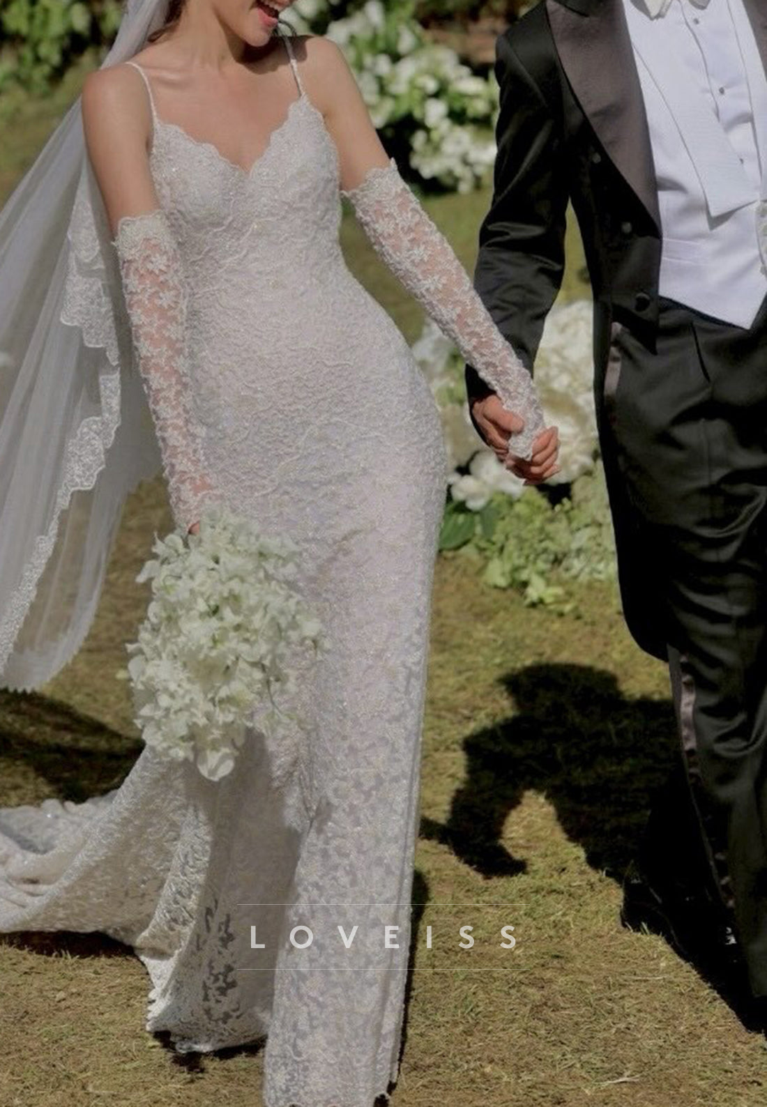 Lace Sheath Wedding Dress with Detachable Sleeves