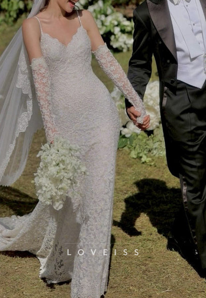 Lace Sheath Wedding Dress with Detachable Sleeves