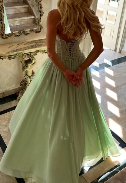 Lace Corset A-Line Floor-Length Evening Dress