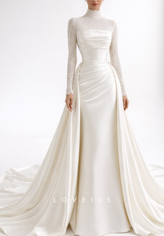 Illusion Lace High Neck Long Sleeve Wedding Gown
