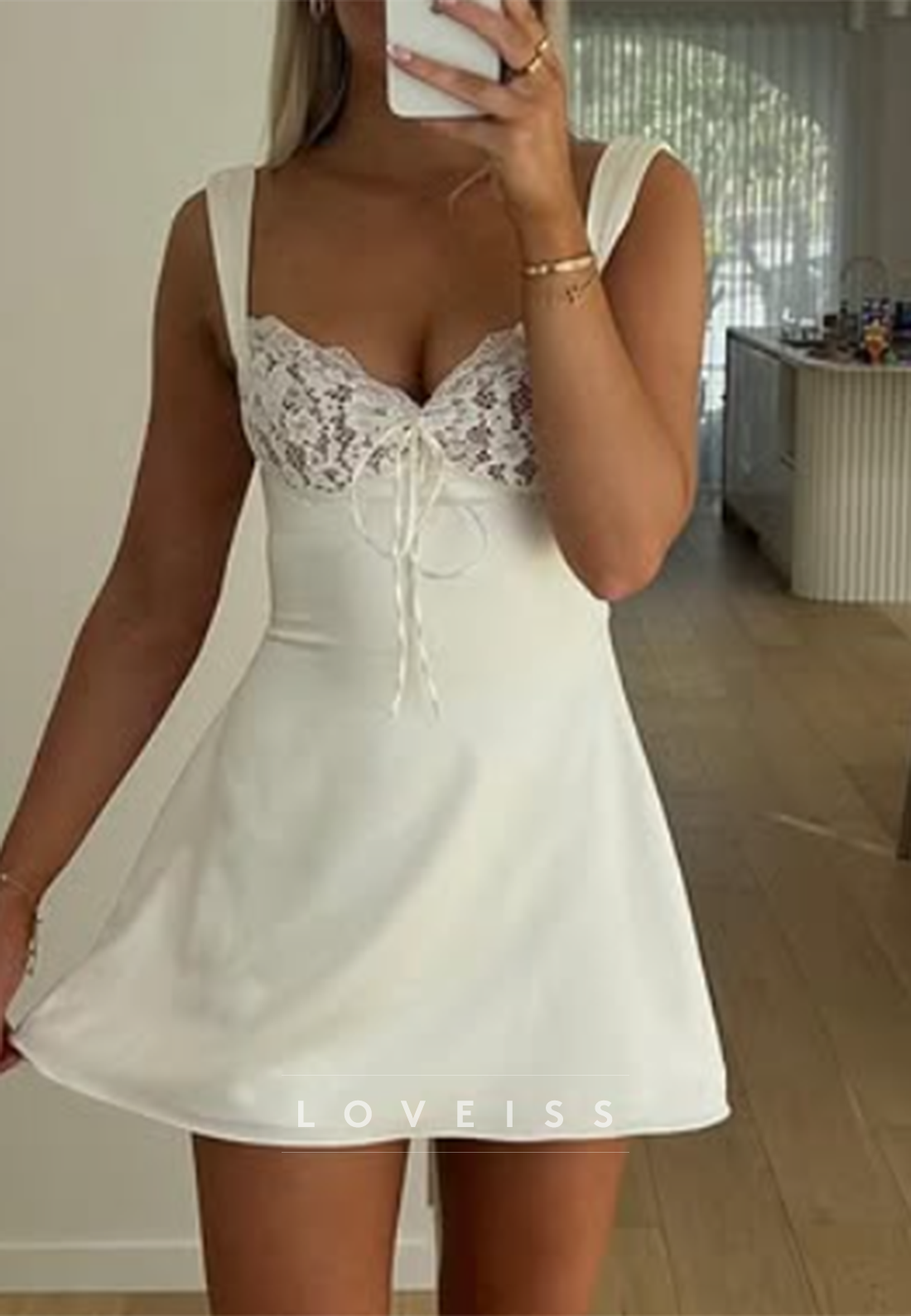 Lace Bustier Tie-Front Sleeveless Mini Dress