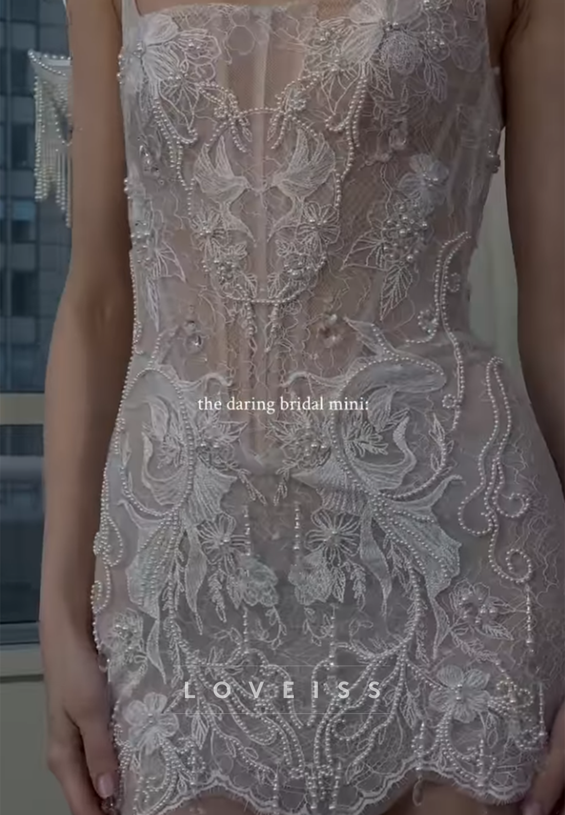 Pearl-Embellished Lace Corset Mini Dress