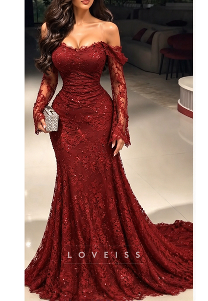 Off-the-Shoulder Sequin Lace Mermaid Gown