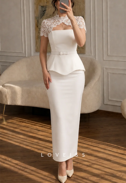 Lace Illusion Peplum Sheath Wedding Dress