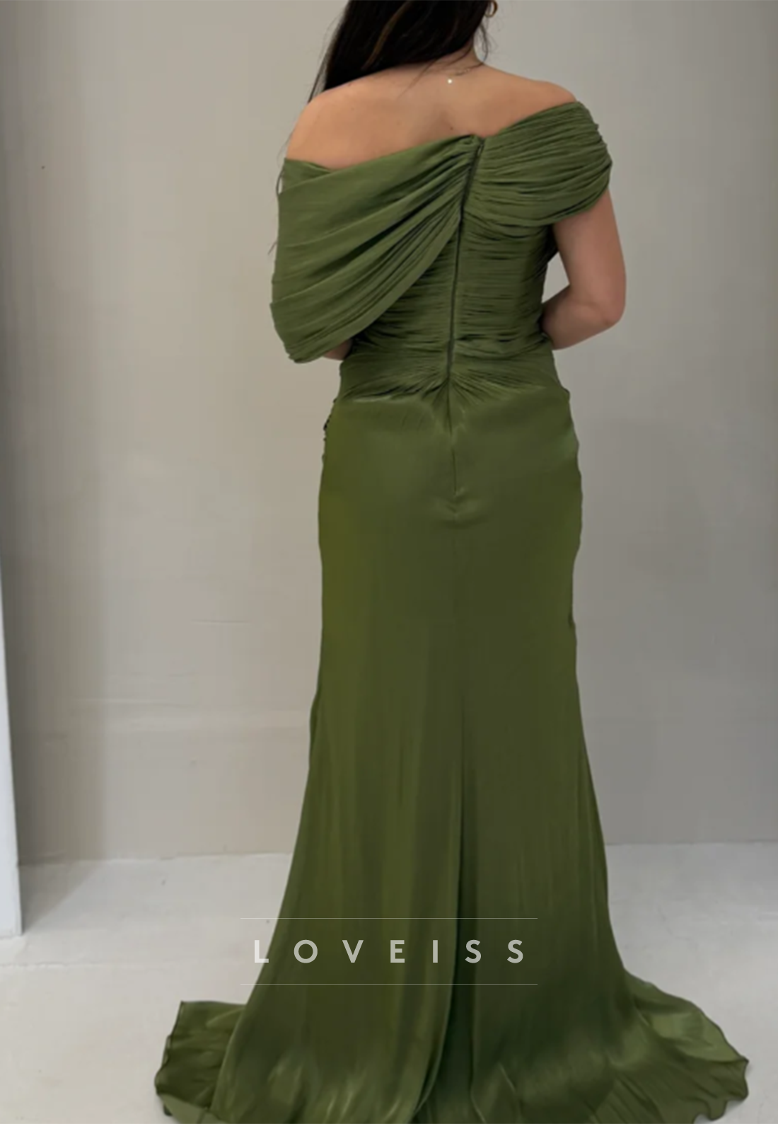 Asymmetrical Ruched Off-The-Shoulder Evening Gown