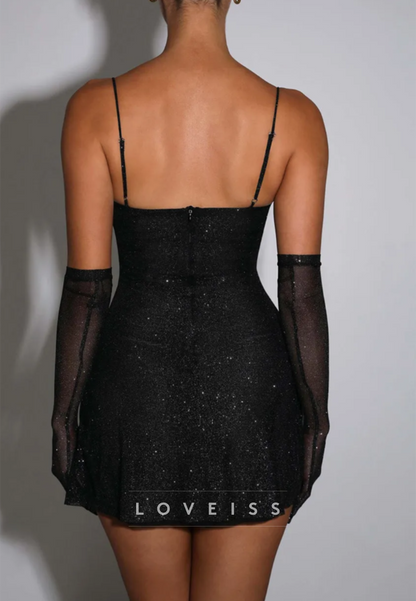 Sparkly Corset Bodycon Mini Dress with Gloves