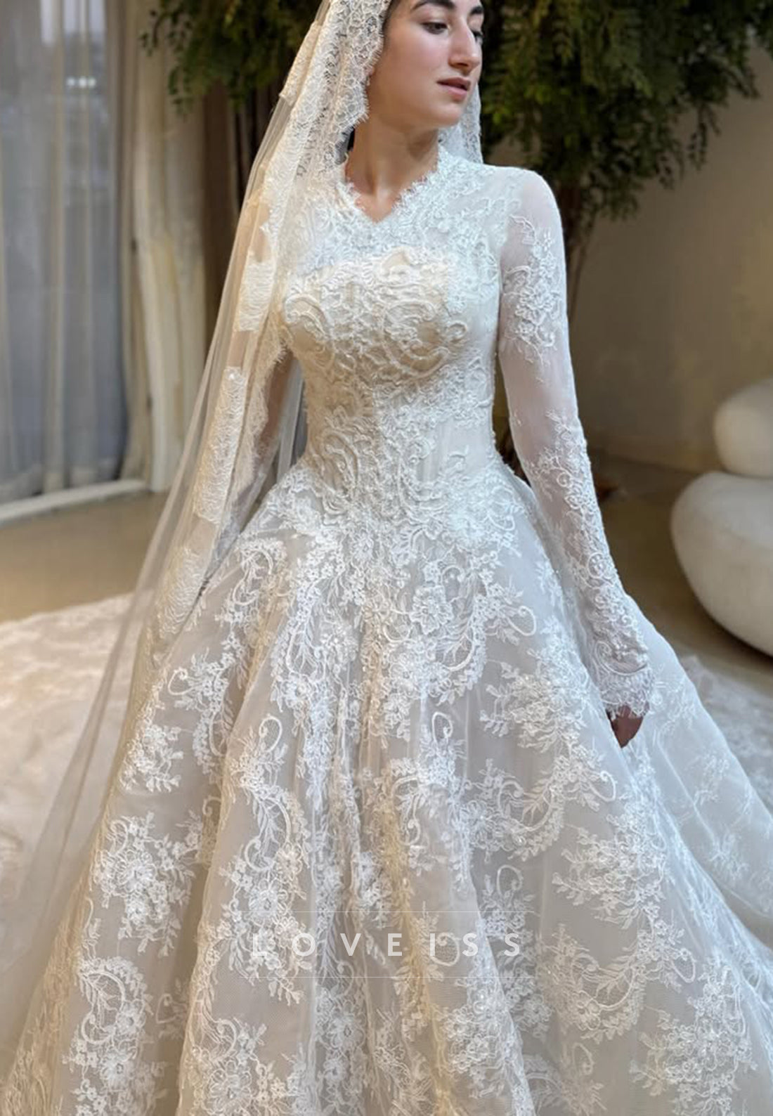 Lace Long Sleeve Ball Gown Wedding Dress