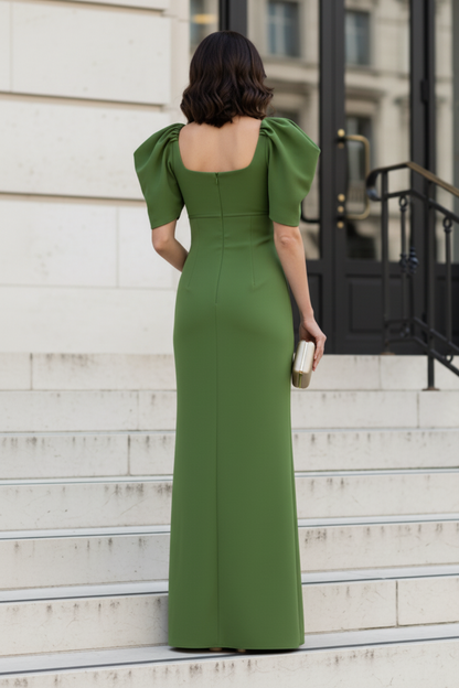 Puff Sleeve Square Neck Column Maxi Dress