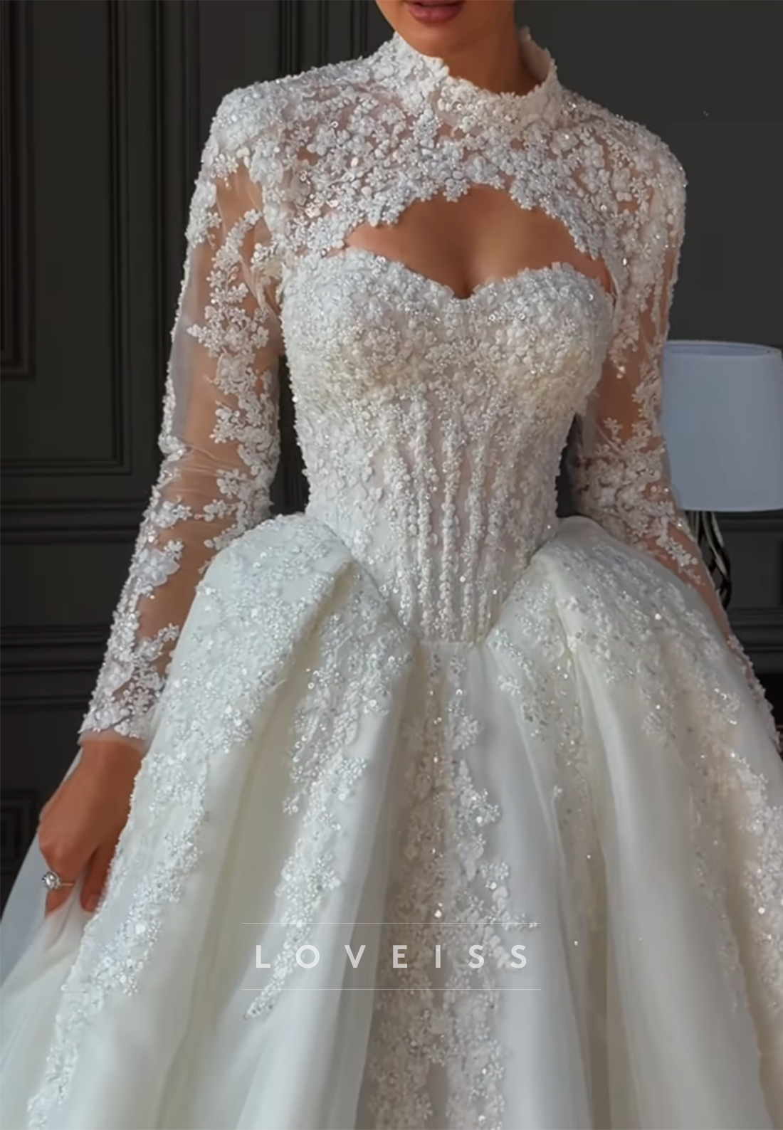 Lace High-Neck Ball Gown Wedding Dress