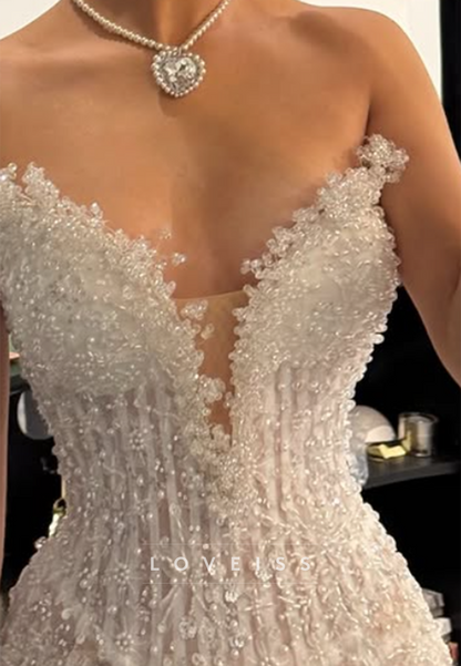 Beaded Corset Wedding Dress with Slit