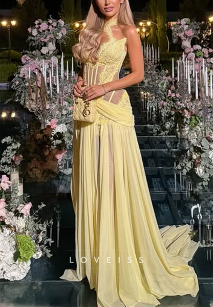 Corset Lace Evening Gown with Slit Overskirt