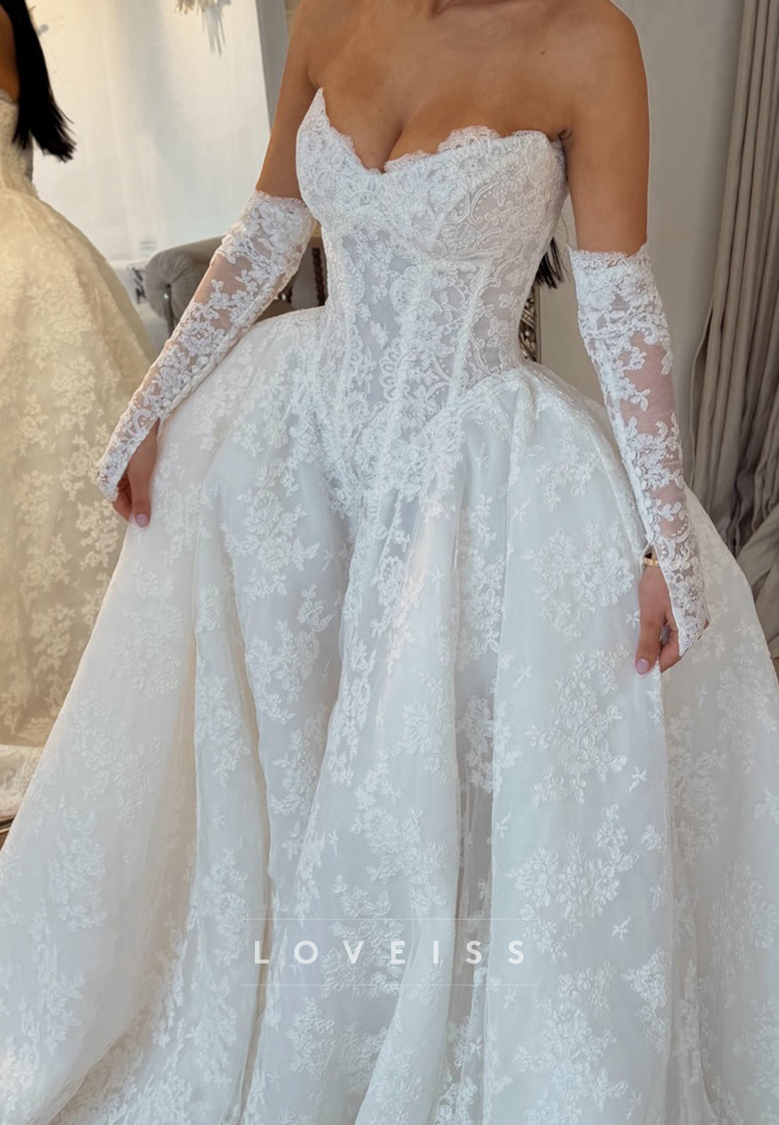 Strapless Sweetheart Corset Lace Ball Gown Wedding Dress