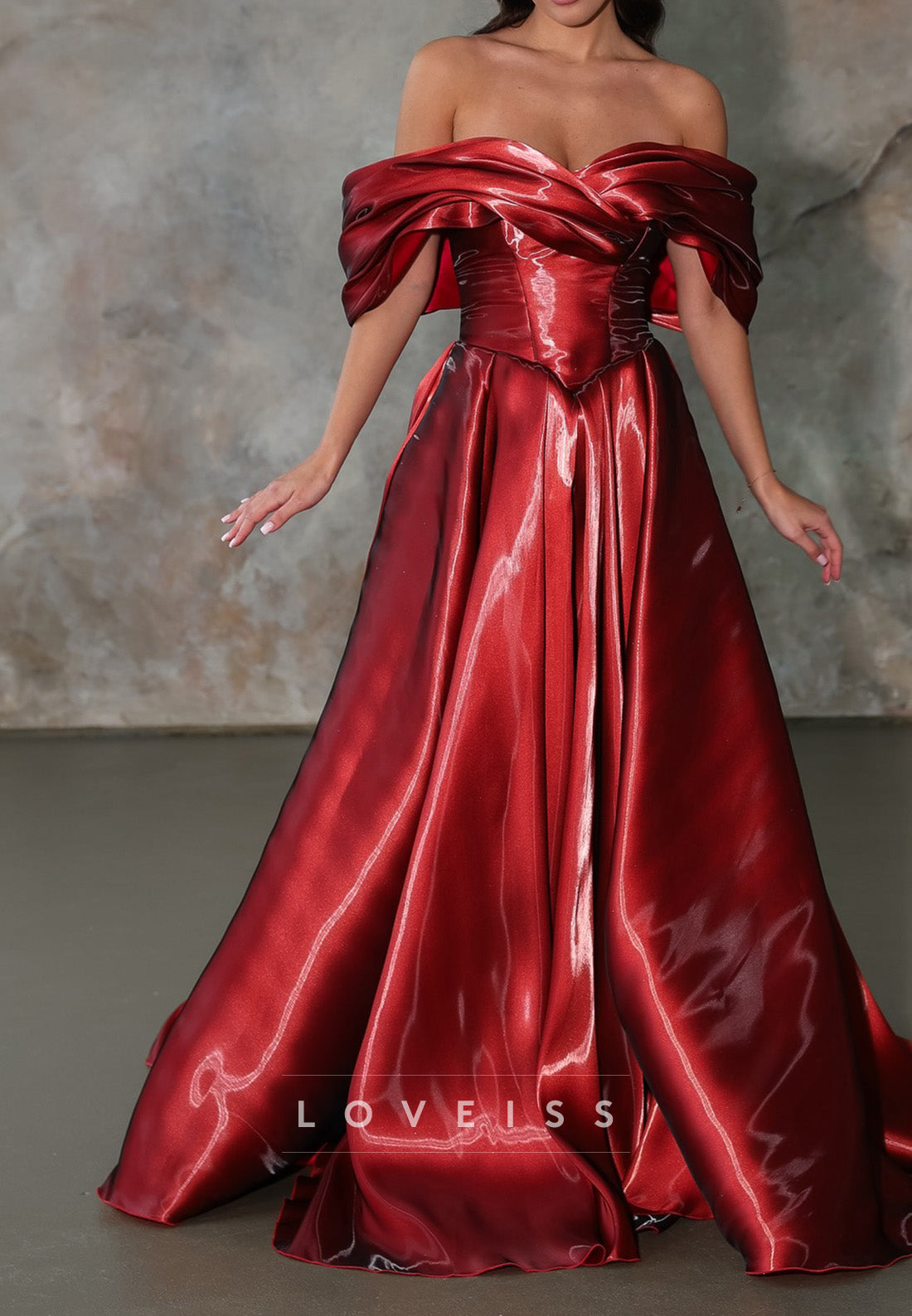 Off-Shoulder Basqued Ball Gown with Draped Bust