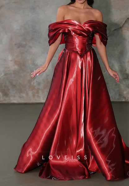 Off-Shoulder Basqued Ball Gown with Draped Bust