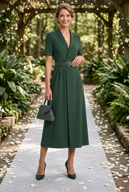 Collared Midi Dress with Buckled Belt