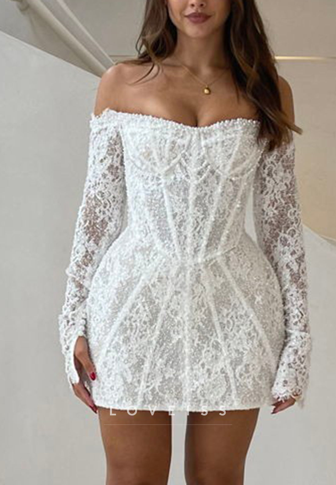 Pearl Beaded Lace Corset Mini Dress