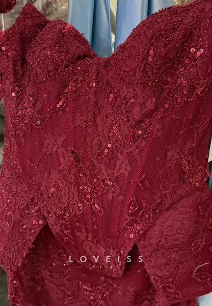 Off-Shoulder Lace Mermaid Evening Gown with Long Sleeves