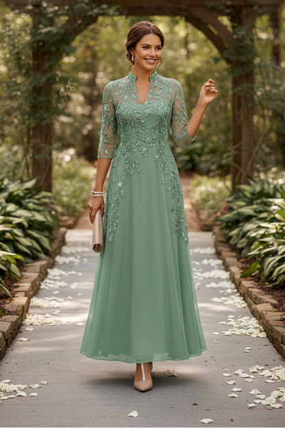 A-Line 3/4 Sleeve Mother of the Bride Dress