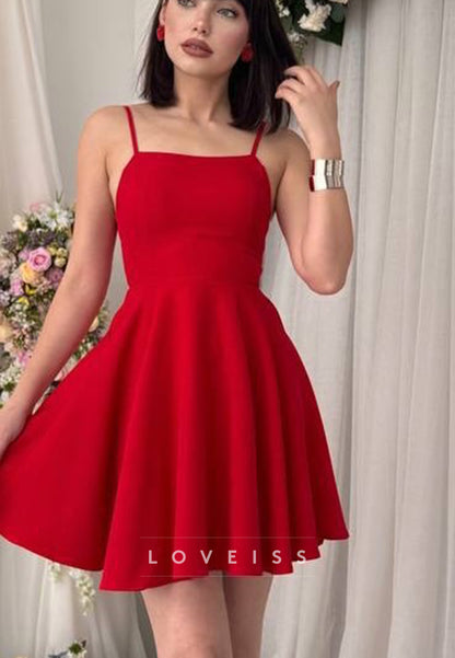 Spaghetti Strap A-Line Homecoming Dress with Lace-Up Back