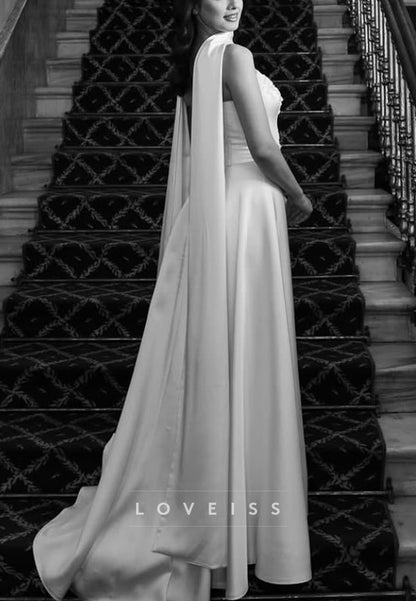 A-Line Satin Wedding Dress with Cape and Corset Bodice